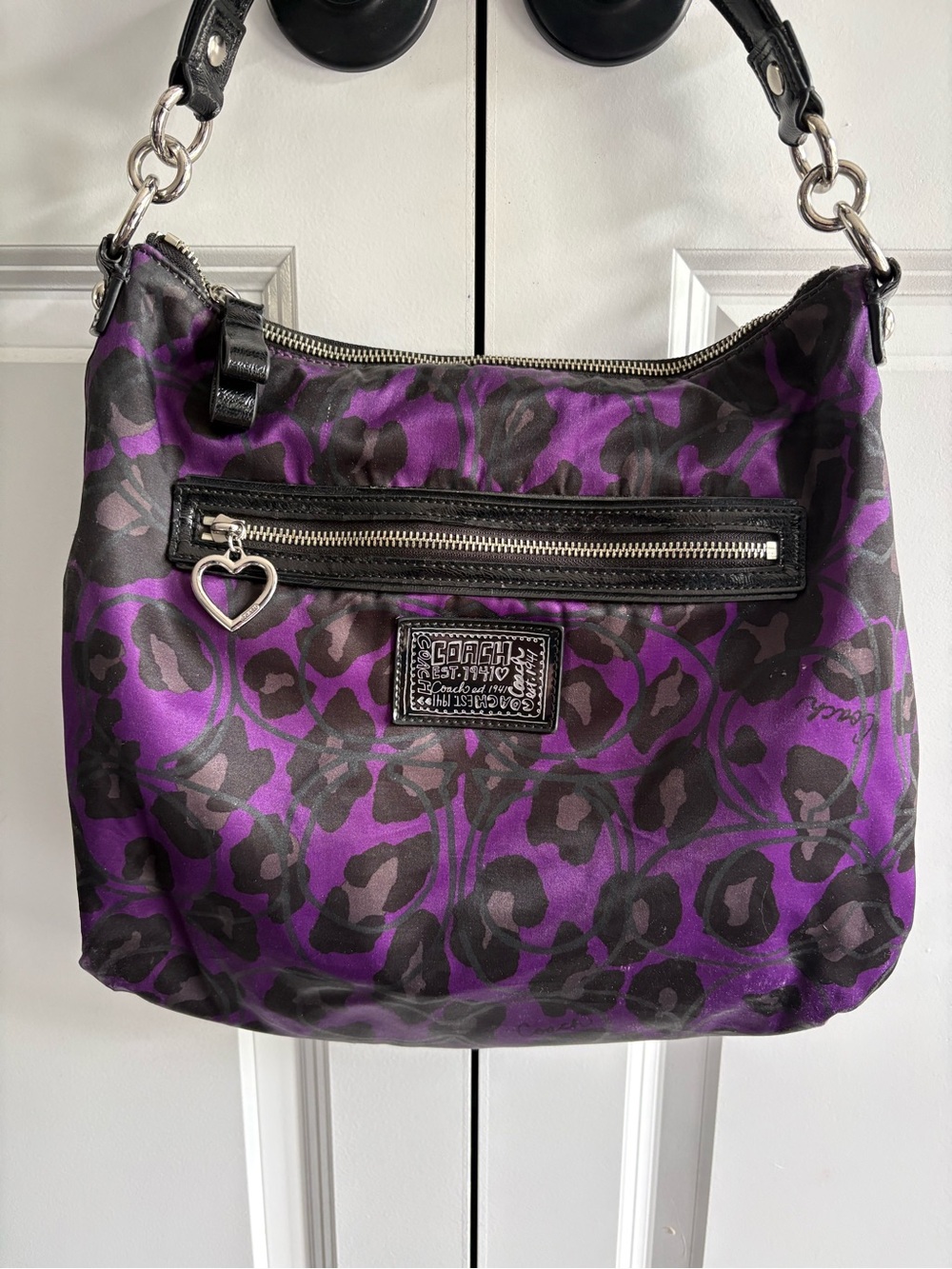 Coach Poppy Purple Ocelot Hobo Shoulder Bag